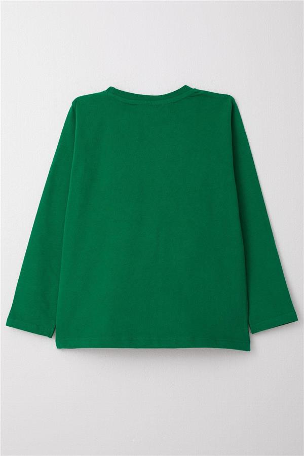 Boys' Long-Sleeve T-Shirt with Text Print, Dark Green (Ages 6-12)