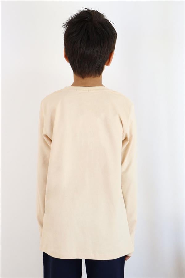 Boys' Long-Sleeve T-Shirt with Text Print, Beige (Ages 6-12)