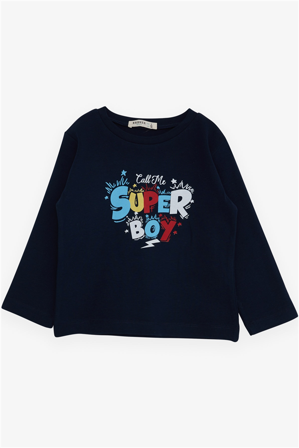 Baby Boy Long-Sleeve T-Shirt with Text Print, Navy Blue (1-1.5 Years)