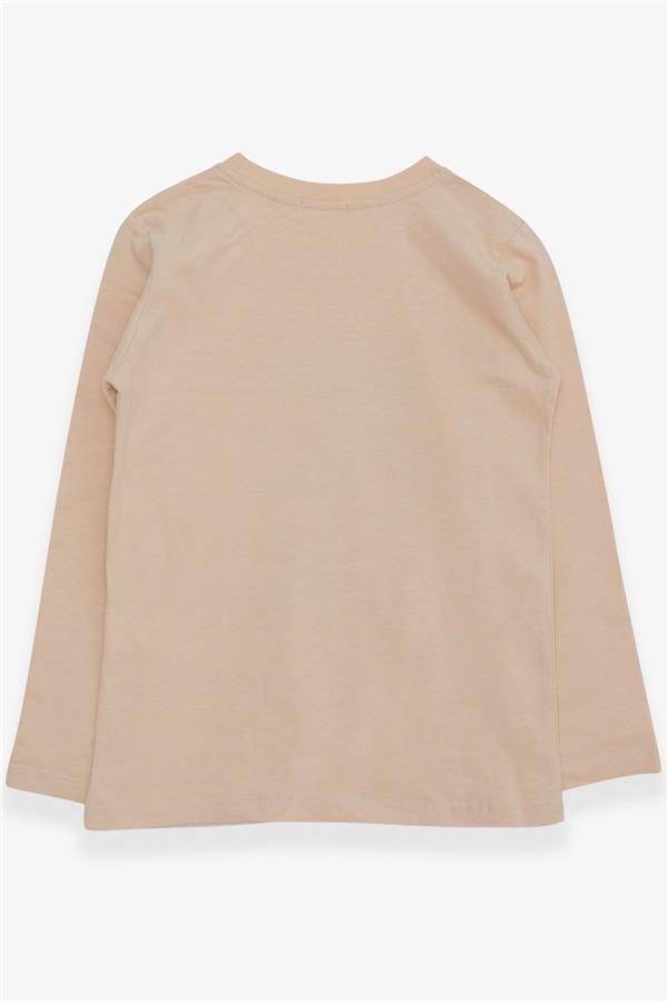 Boys' Long-Sleeve T-Shirt with Text Print, Beige (Ages 6-12)