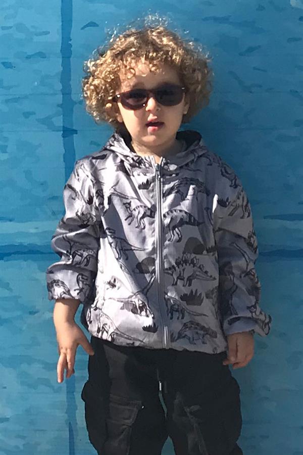 Boys' Raincoat with Powerful Dinosaur Design, Dark Gray Melange (Ages 1-5)
