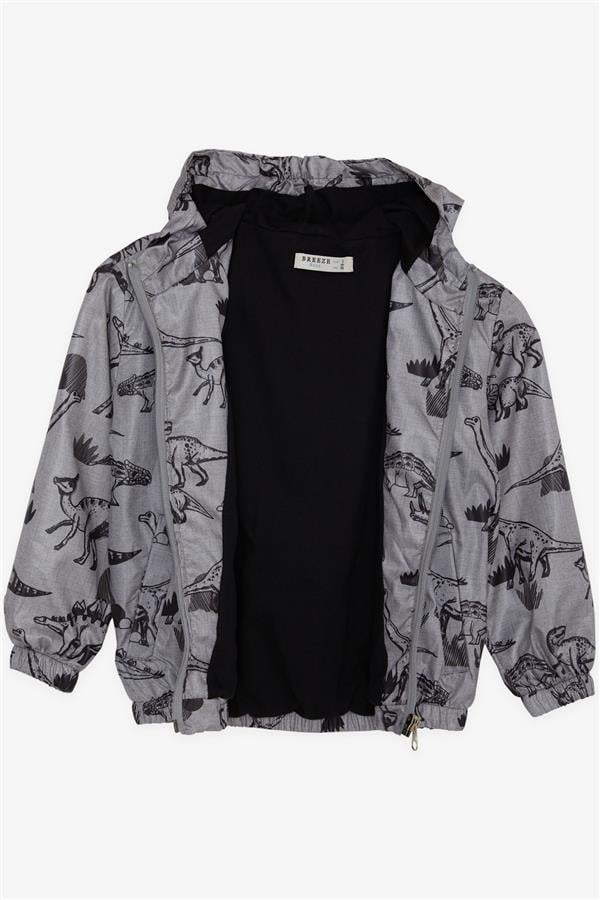 Boys' Raincoat with Powerful Dinosaur Design, Dark Gray Melange (Ages 1-5)