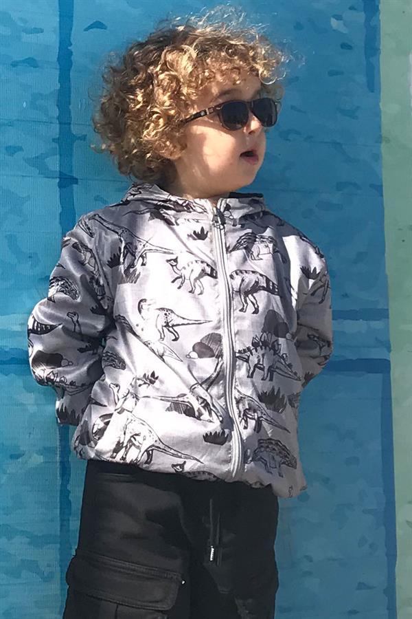 Boys' Raincoat with Powerful Dinosaur Design, Dark Gray Melange (Ages 1-5)