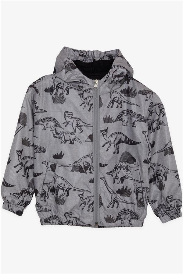 Boys' Raincoat with Powerful Dinosaur Design, Dark Gray Melange (Ages 1-5)