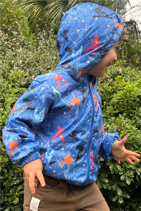 Boys' Raincoat, Winter Sports Theme, Skier Design, Navy Blue (Ages 1-5)