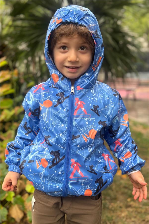 Boys' Raincoat, Winter Sports Theme, Skier Design, Navy Blue (Ages 1-5)