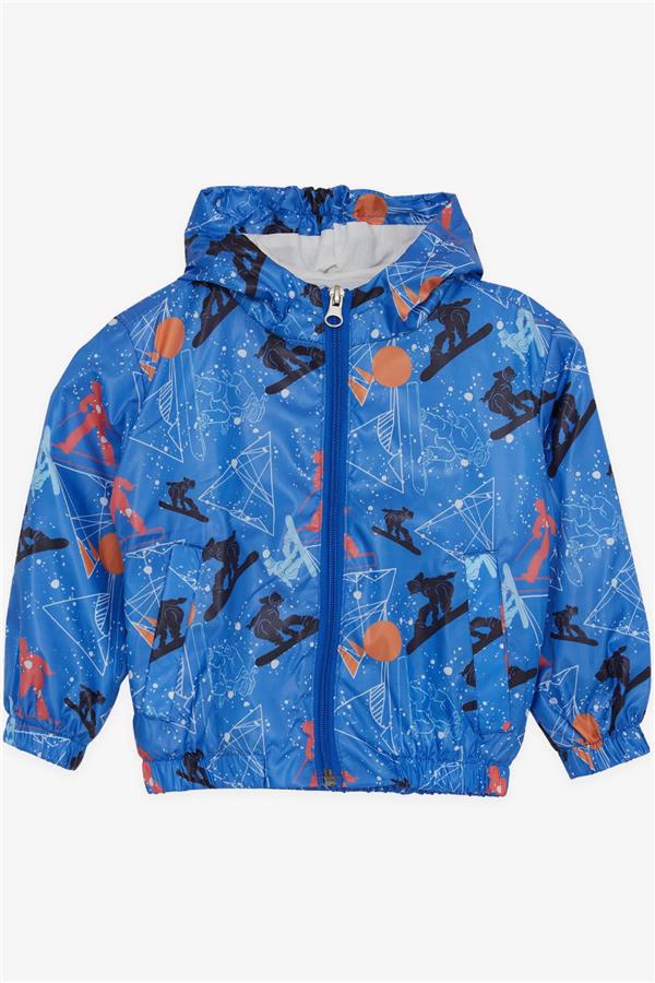 Boys' Raincoat, Winter Sports Theme, Skier Design, Navy Blue (Ages 1-5)