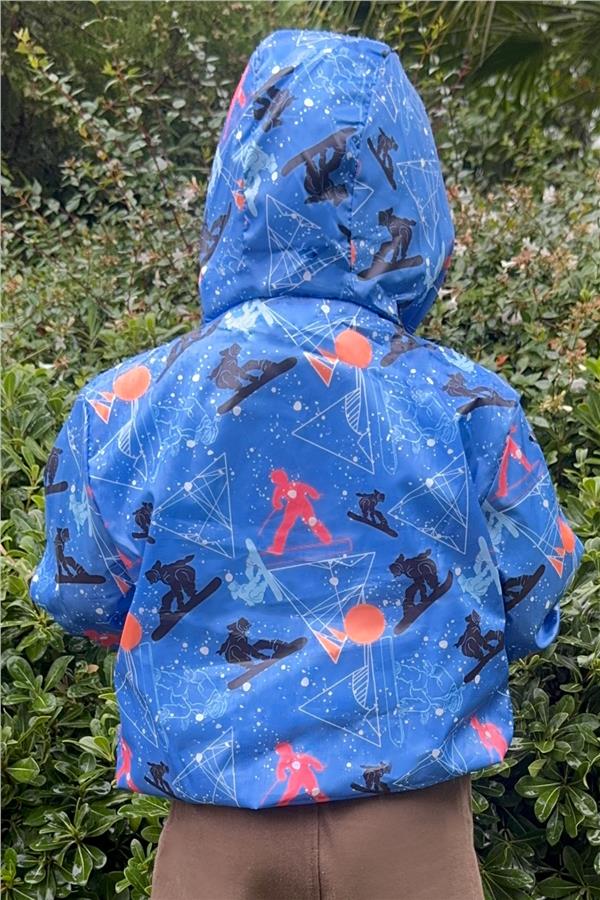 Boys' Raincoat, Winter Sports Theme, Skier Design, Navy Blue (Ages 1-5)