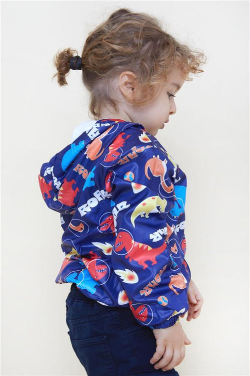 Baby Boy Raincoat with Roaring Dinosaurs Design, Navy Blue (1-2 Years)