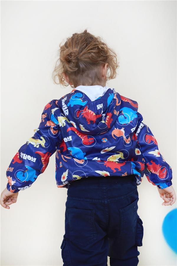 Baby Boy Raincoat with Roaring Dinosaurs Design, Navy Blue (1-2 Years)