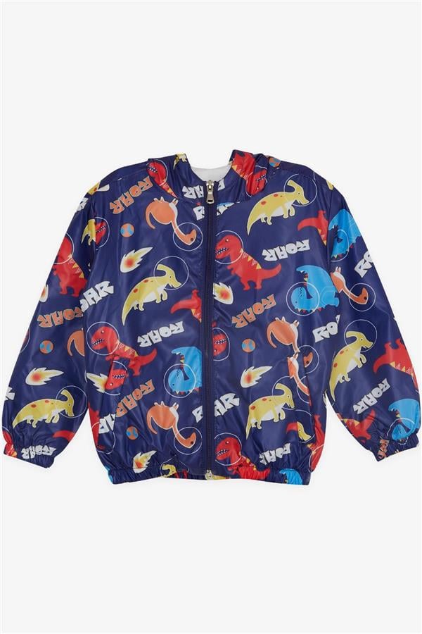 Baby Boy Raincoat with Roaring Dinosaurs Design, Navy Blue (1-2 Years)