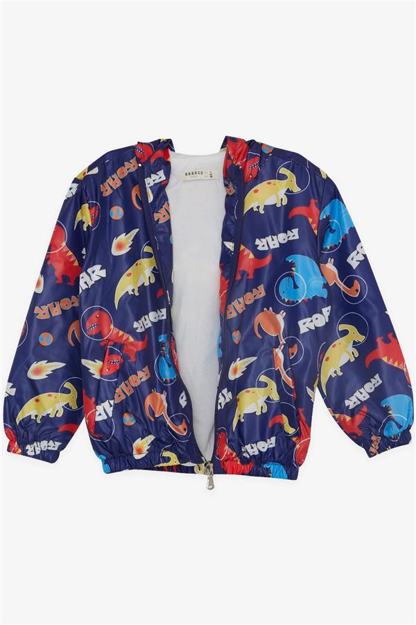 Baby Boy Raincoat with Roaring Dinosaurs Design, Navy Blue (1-2 Years)