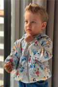 Boys' Raincoat with Colorful Surprised Numbers Pattern, Grey Melange (Ages 1-5)