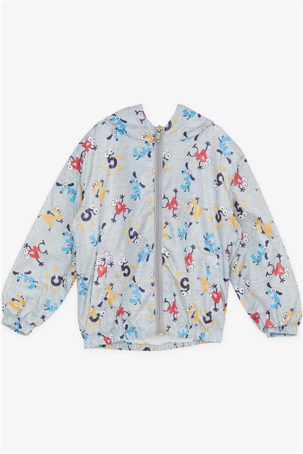Boys' Raincoat with Colorful Surprised Numbers Pattern, Grey Melange (Ages 1-5)