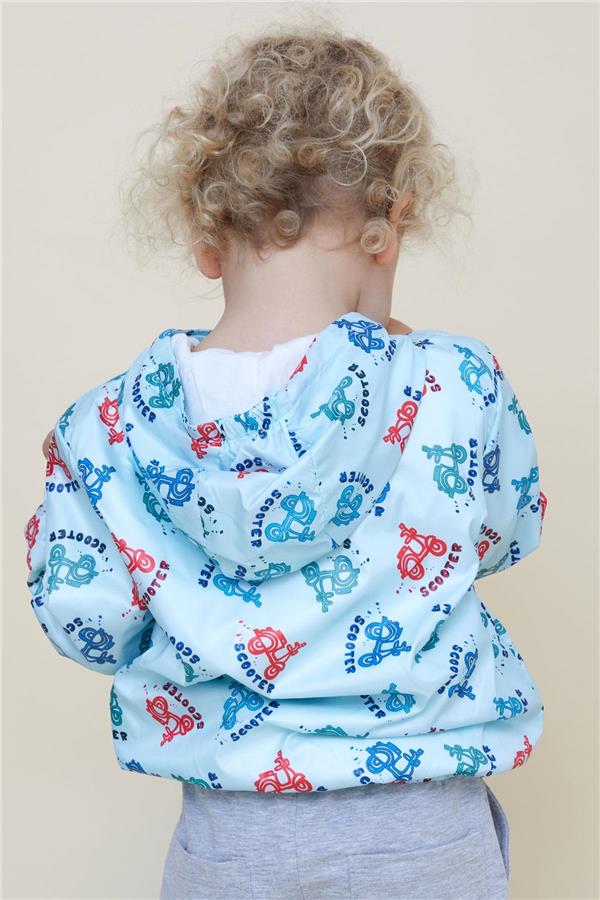Boys' Raincoat with Colorful Scooter Pattern, Light Blue (Ages 1-6)