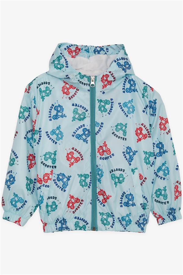 Boys' Raincoat with Colorful Scooter Pattern, Light Blue (Ages 1-6)