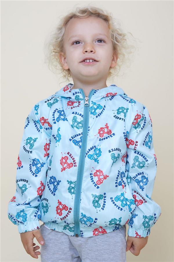 Boys' Raincoat with Colorful Scooter Pattern, Light Blue (Ages 1-6)