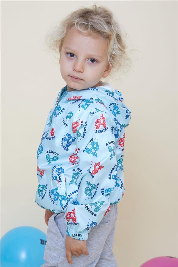 Boys' Raincoat with Colorful Scooter Pattern, Light Blue (Ages 1-6)