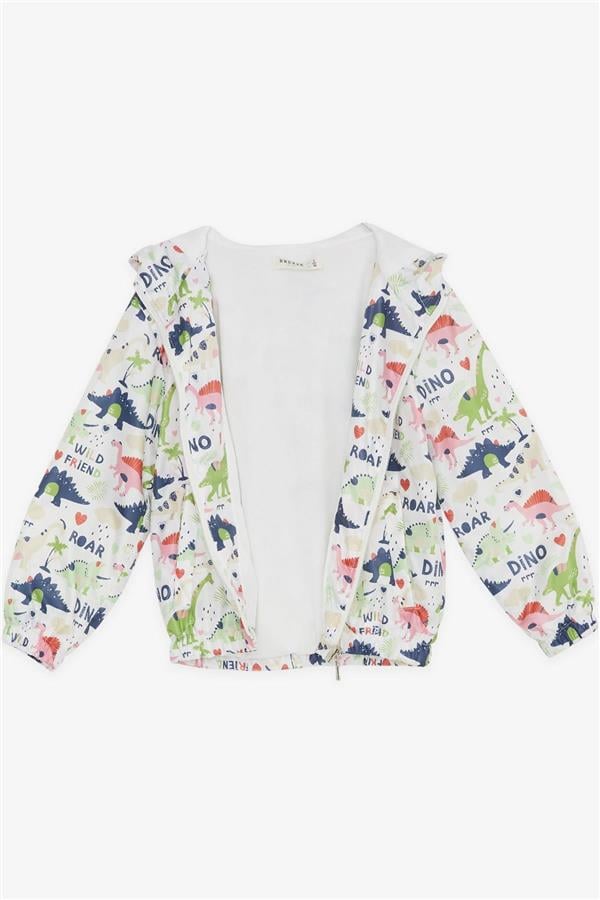 Boys' Warrior Dinosaur Patterned Raincoat, Off-White (Ages 1-5)