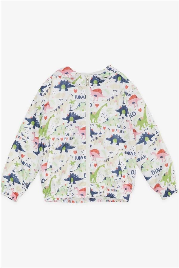 Boys' Warrior Dinosaur Patterned Raincoat, Off-White (Ages 1-5)