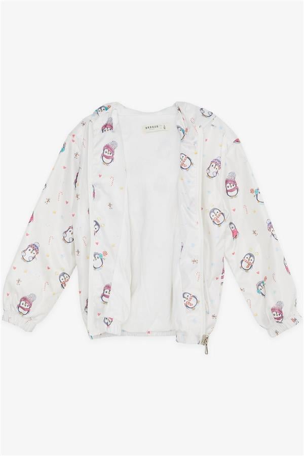 Boys' Raincoat with Cute Penguin Design, Christmas Theme, Off-White (Ages 1-5)
