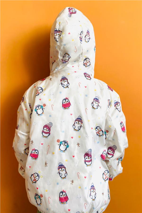 Boys' Raincoat with Cute Penguin Design, Christmas Theme, Off-White (Ages 1-5)