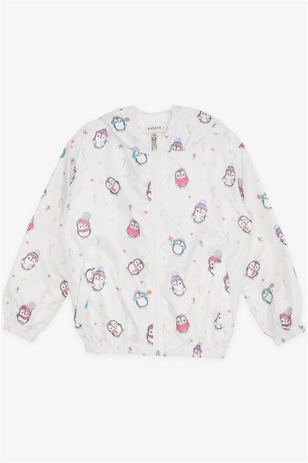 Boys' Raincoat with Cute Penguin Design, Christmas Theme, Off-White (Ages 1-5)