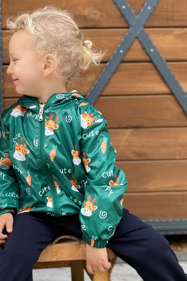Baby Boy Raincoat, Cute Giraffe Pattern, Green (1 Year)