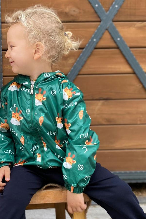 Baby Boy Raincoat, Cute Giraffe Pattern, Green (1 Year)
