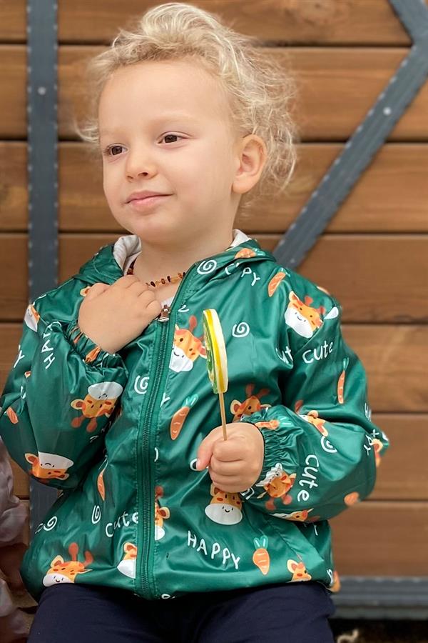 Baby Boy Raincoat, Cute Giraffe Pattern, Green (1 Year)