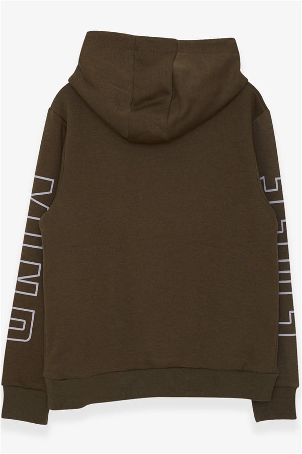 Boys' Printed Sweatshirt, Khaki Green (Ages 9-10)