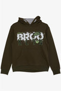 Boys' Printed Sweatshirt, Khaki Green (Ages 9-10)