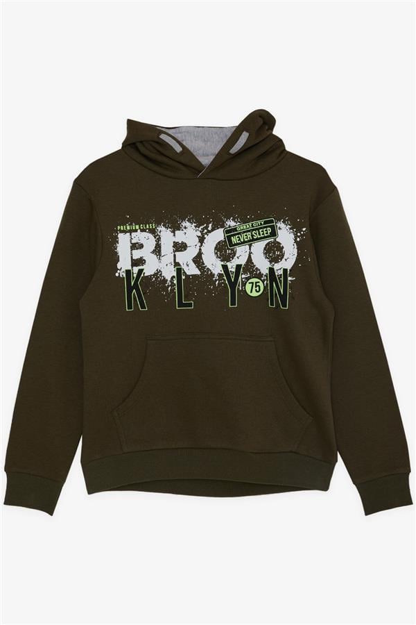 Boys' Printed Sweatshirt, Khaki Green (Ages 9-10)