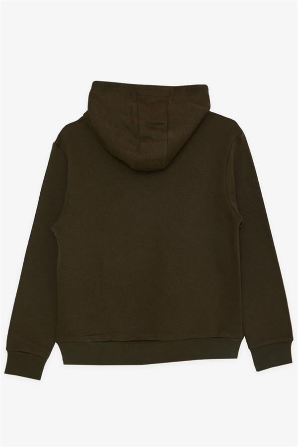 Boys' Printed Sweatshirt, Khaki Green (Ages 9-10)