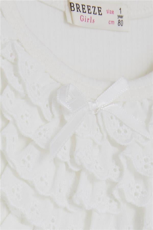 Baby Girl Blouse with Lace and Bow, Ecru (6 Months-2 Years)