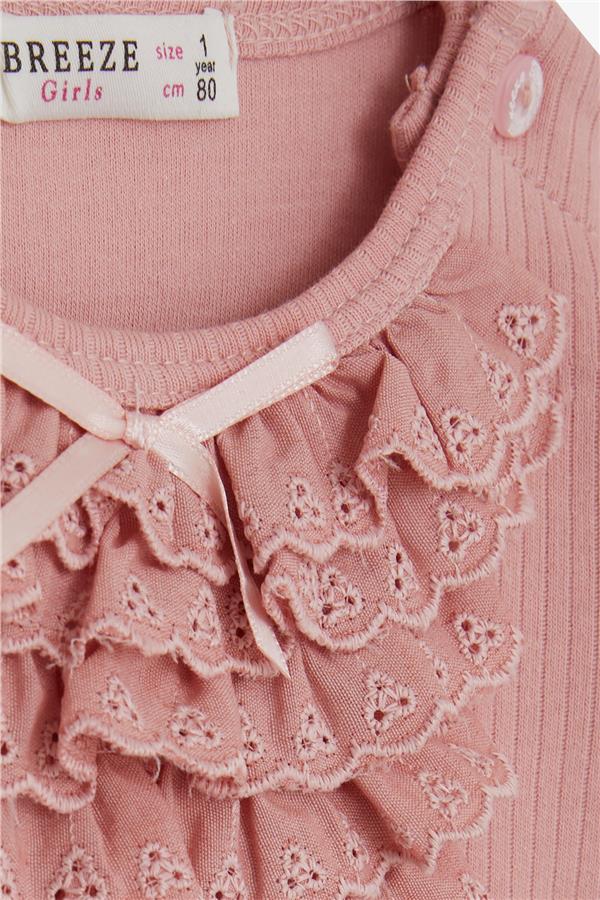 Baby Girl Blouse with Lace and Bow, Rose Pink (6 Months-2 Years)