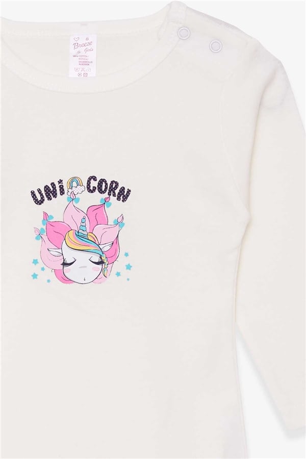 Baby Girl Snap-Button Bodysuit with Unicorn Print, Ecru (9 Months - 1.5 Years)