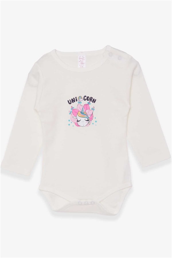 Baby Girl Snap-Button Bodysuit with Unicorn Print, Ecru (9 Months - 1.5 Years)