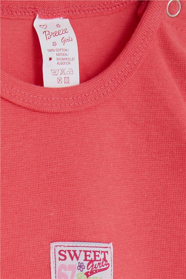 Baby Girl Snap-Button Bodysuit with Printed Text, Coral Color (9 Months-3 Years)