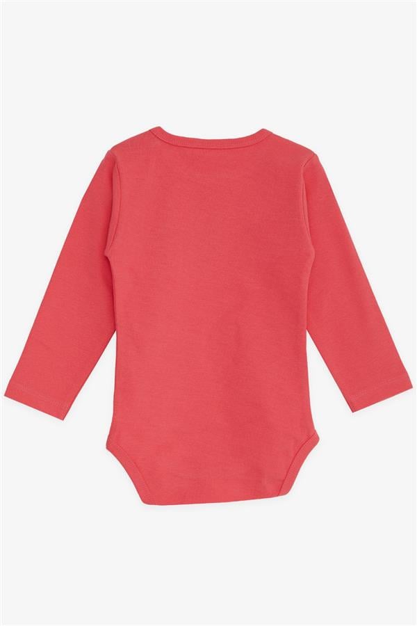 Baby Girl Snap-Button Bodysuit with Printed Text, Coral Color (9 Months-3 Years)