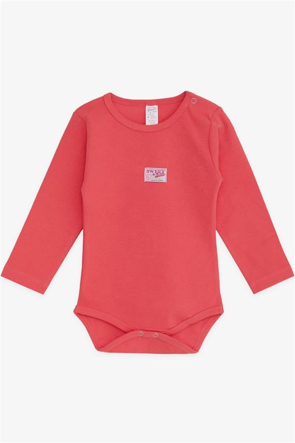Baby Girl Snap-Button Bodysuit with Printed Text, Coral Color (9 Months-3 Years)