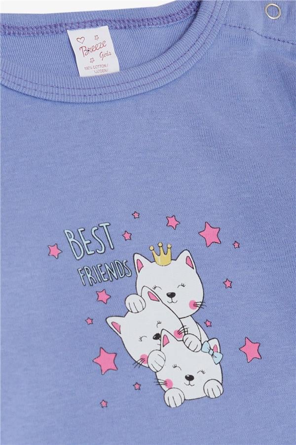 Baby Girl Snap-Button Bodysuit with Friendship Theme and Princess Kitten Print, Lilac (9 Months-3 Years)