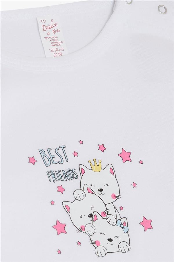 Baby Girl Snap-Button Bodysuit, Friendship Theme, Princess Kittens Print, White (9 Months-3 Years)