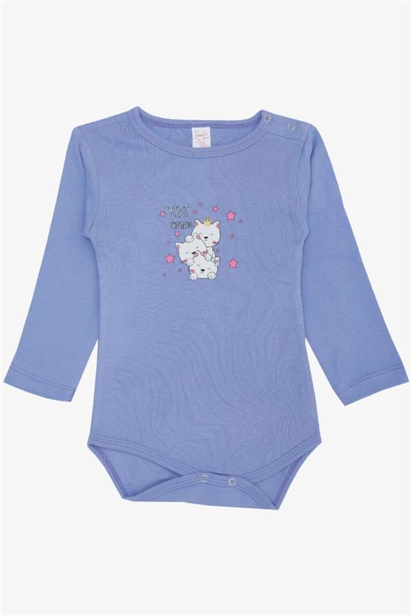 Baby Girl Snap-Button Bodysuit with Friendship Theme and Princess Kitten Print, Lilac (9 Months-3 Years)