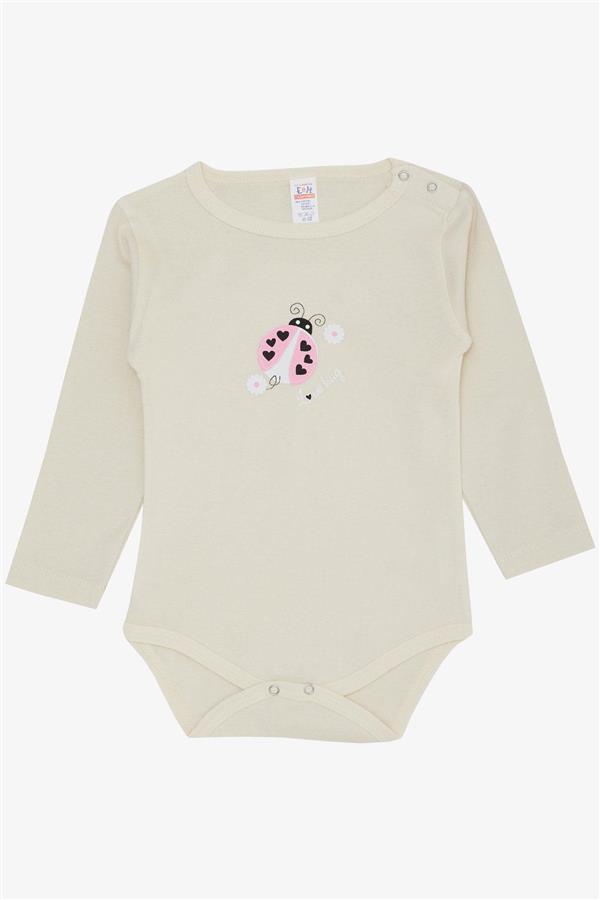Baby Girl Snap-Button Bodysuit with Heart and Ladybug Print, Ecru (9 Months-3 Years)