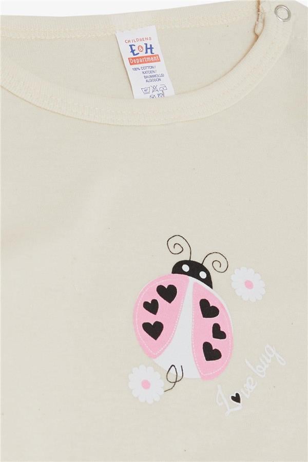Baby Girl Snap-Button Bodysuit with Heart and Ladybug Print, Ecru (9 Months-3 Years)