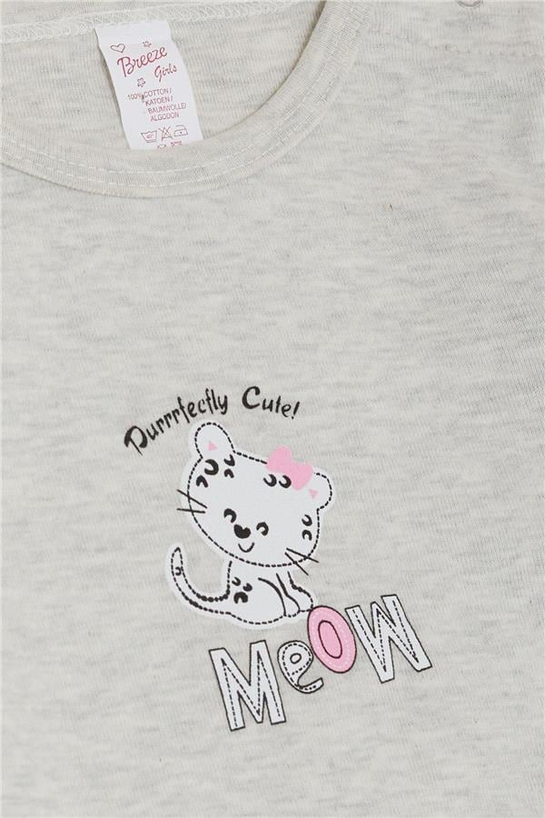 Baby Girl Snap-Button Bodysuit with Cute Baby Kitten Print, Light Grey Melange (9 Months-3 Years)