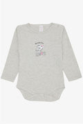 Baby Girl Snap-Button Bodysuit with Cute Baby Kitten Print, Light Grey Melange (9 Months-3 Years)