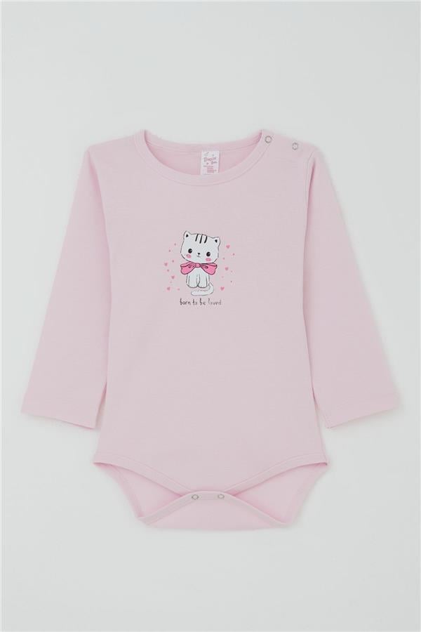 Baby Girl Snap-Button Bodysuit with Love Theme, Kitten Print, Pink (9 Months-3 Years)