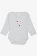 Baby Girl Snap-Button Bodysuit with Ladybug Print, Floral Design, Light Grey Melange (9 Months-3 Years)